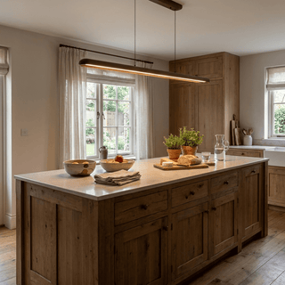 Wide Wood Linear Pendant Light-Neutral Decor