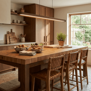 Wide Wood Linear Pendant Light-Neutral Decor