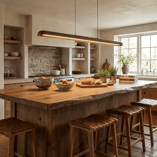 Wide Wood Linear Pendant Light-Neutral Decor