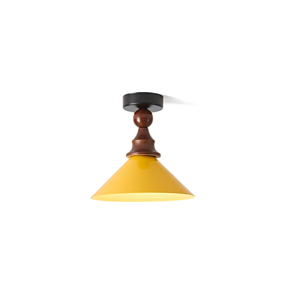 Wilken Ceiling Lamp in yellow and walnut against a neutral background.