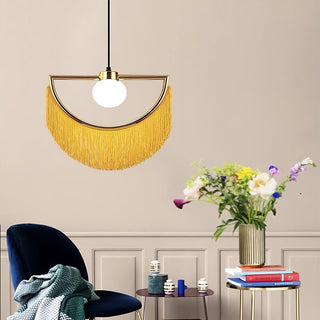 Solara Lampe suspendue en tissu à franges style globe rétro bohème-Luire