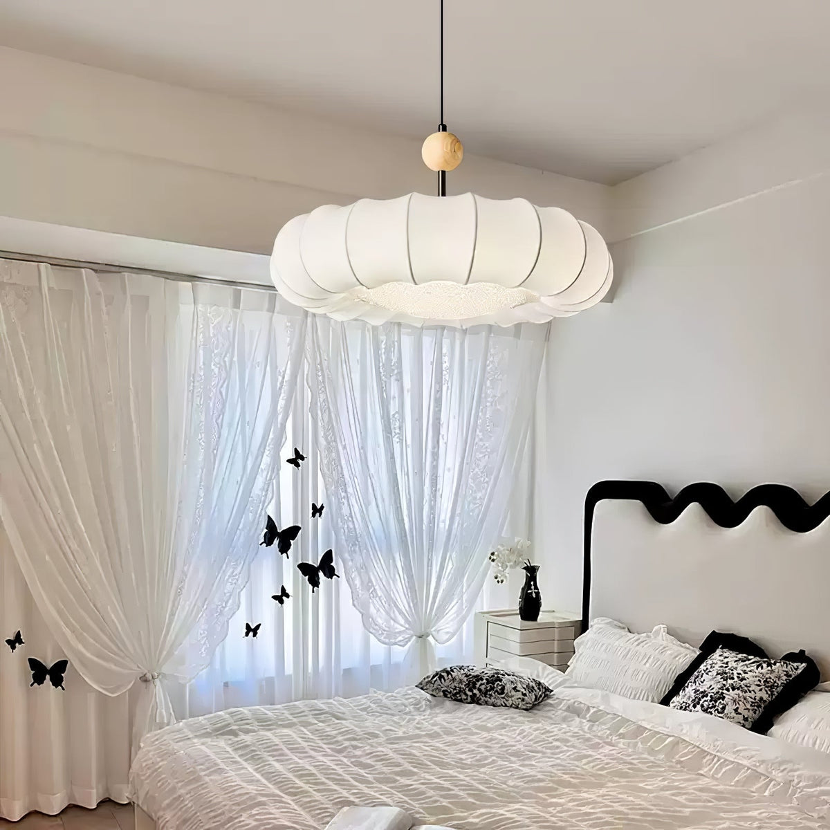 Lyvina Suspension Traditionnelle en Bois Naturel et Tissu