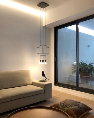 Lustra Suspension Géométrique en Fil Noir LED