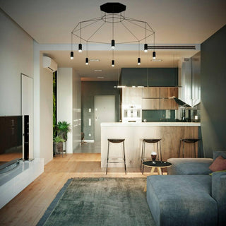 Lustra Suspension Géométrique en Fil Noir LED