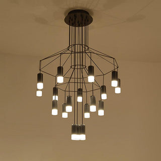 Lustra Lustre Lignes Noir Structure Métallique LED
