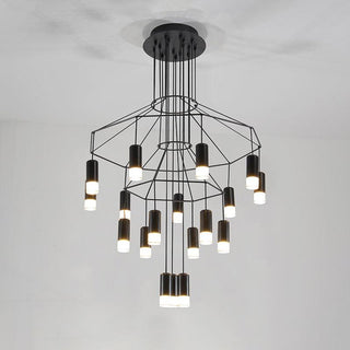 Lustra Lustre Lignes Noir Structure Métallique LED