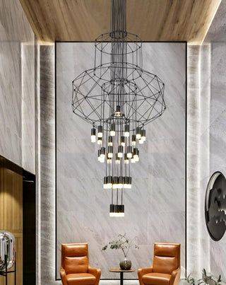 Lustra Lustre Lignes Noir Structure Métallique LED