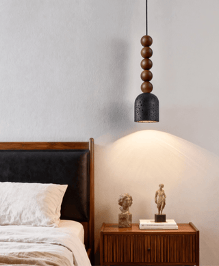 Wood Bead Travertine Pendant Light-Neutral Decor