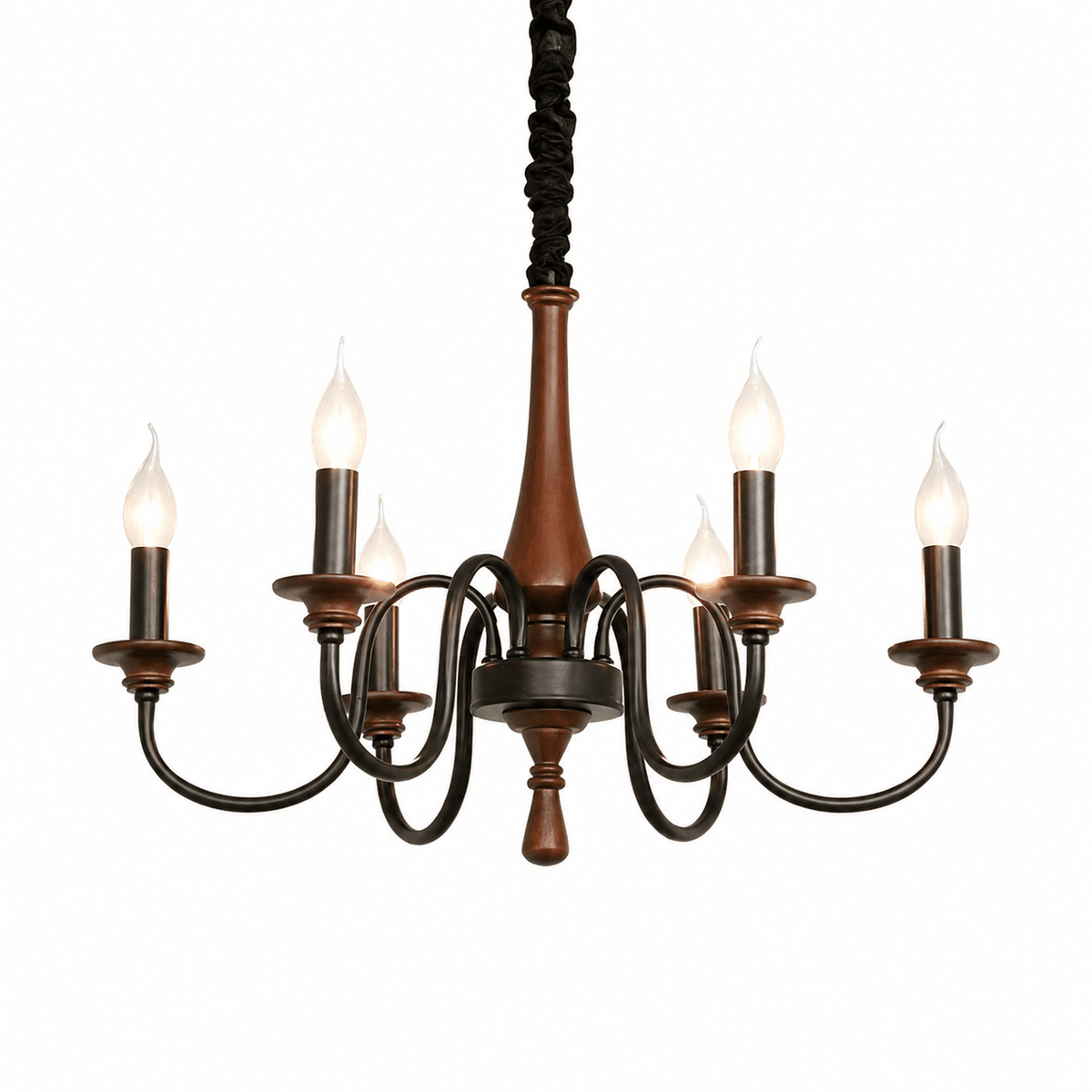 Wood Iron Candle Chandelier-Neutral Decor