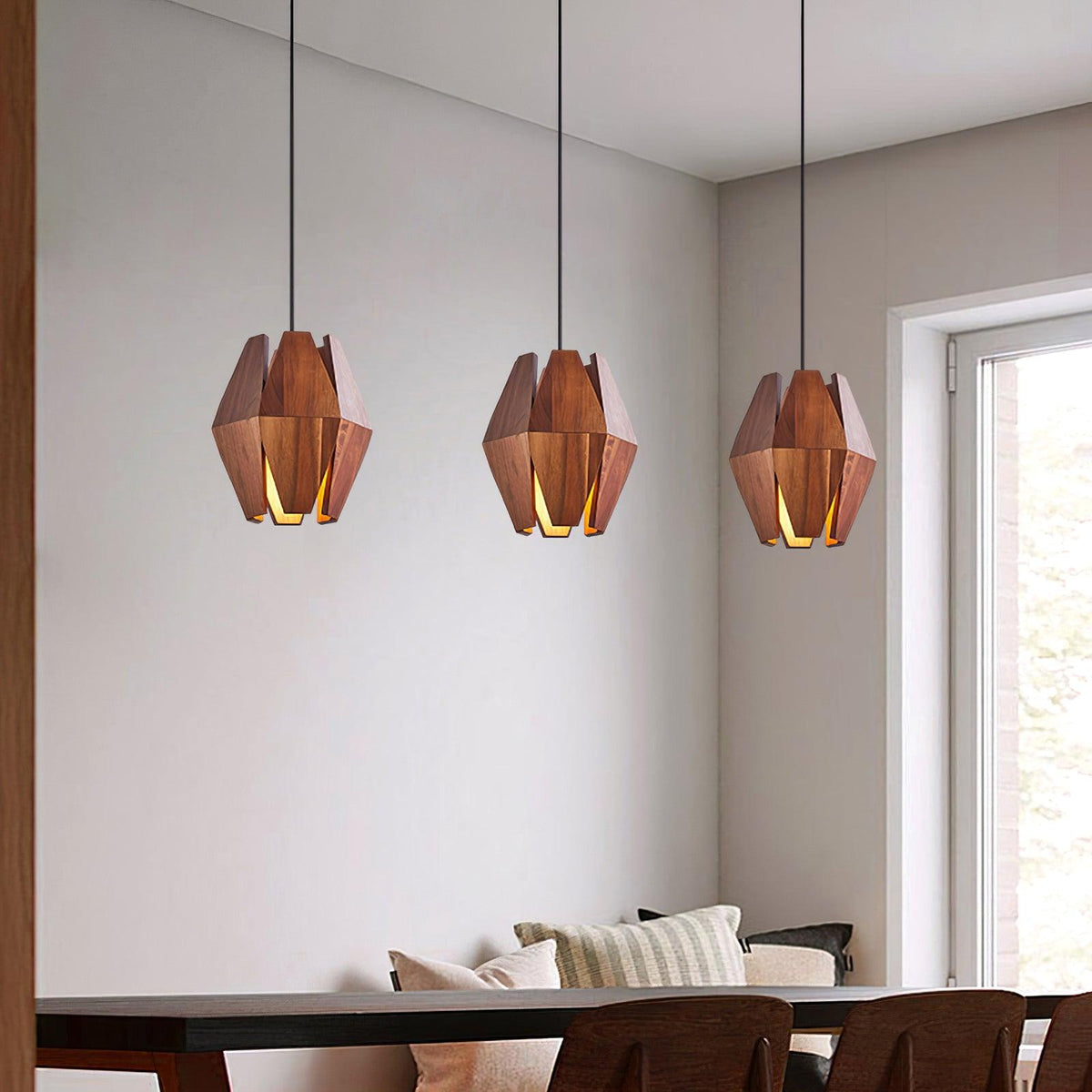 Miro Pendant Lamp Geometric Wood Shade Warm Glow Nordic Minimalist Accent-Neutral Decor
