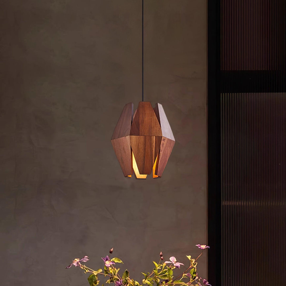 Miro Pendant Lamp Geometric Wood Shade Warm Glow Nordic Minimalist Accent-Neutral Decor