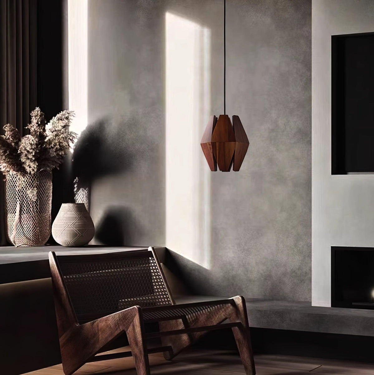 Miro Pendant Lamp Geometric Wood Shade Warm Glow Nordic Minimalist Accent-Neutral Decor