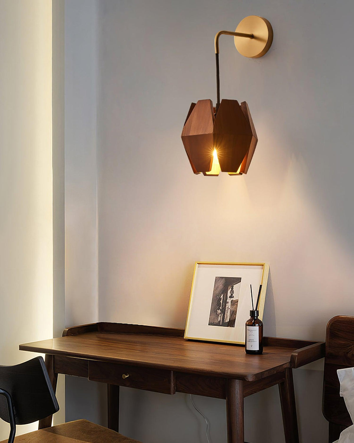 Wall Lamp Geometric Wood Shade Warm Glow Nordic Minimalist Accent-Neutral Decor