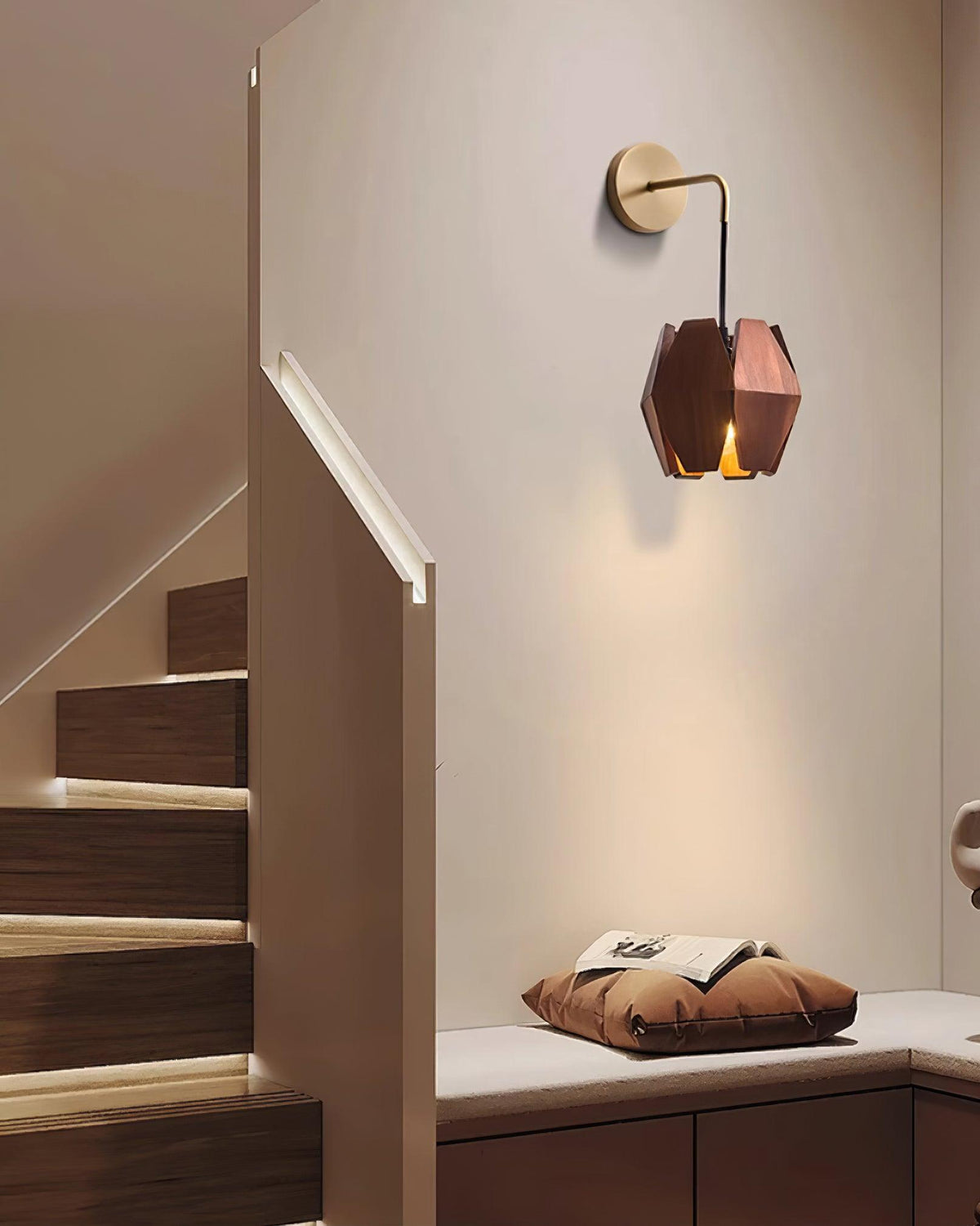 Wall Lamp Geometric Wood Shade Warm Glow Nordic Minimalist Accent-Neutral Decor