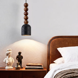 Wood Bead Travertine Pendant Light-Neutral Decor