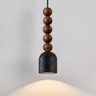 Wood Bead Travertine Pendant Light-Neutral Decor
