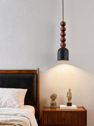 Wood Bead Travertine Pendant Light-Neutral Decor