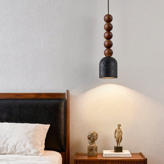 Wood Bead Travertine Pendant Light-Neutral Decor