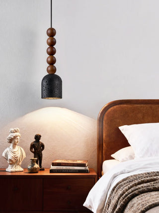 Wood Bead Travertine Pendant Light-Neutral Decor