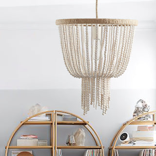 Himinuvyi Lustre en Bois, Corde et Métal à Perles Moderne