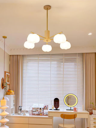 Lustra Lustre Boules de Coton Bois Doré PE