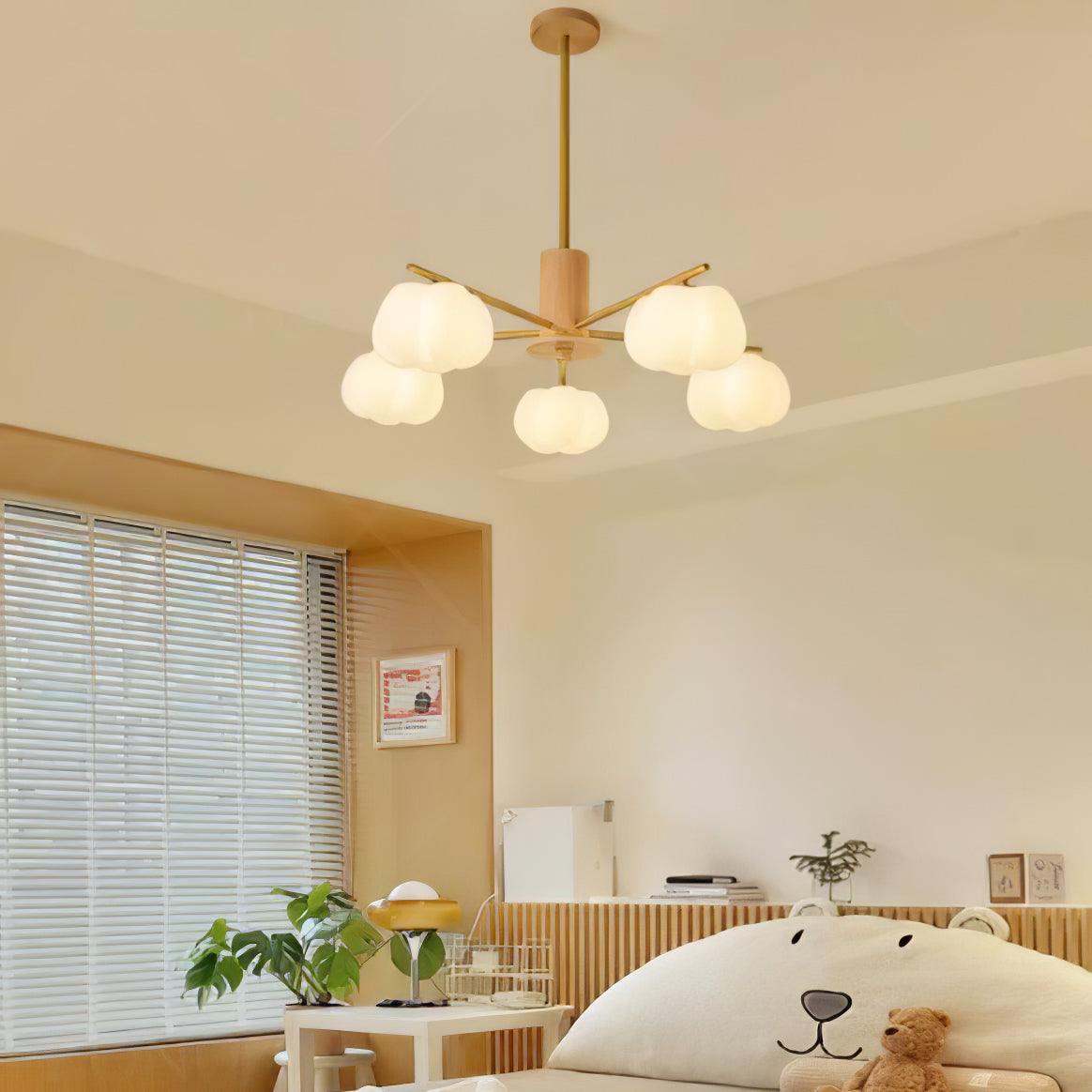 Tevena Lustre Boules de Coton Bois Doré PE