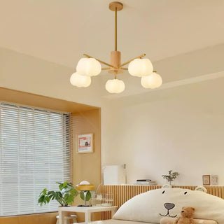 Lustra Lustre Boules de Coton Bois Doré PE