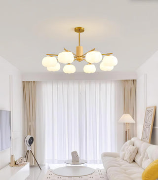 Lustra Lustre Boules de Coton Bois Doré PE
