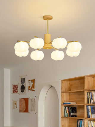 Lustra Lustre Boules de Coton Bois Doré PE