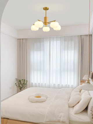 Lustra Lustre Boules de Coton Bois Doré PE