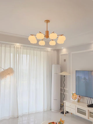 Lustra Lustre Boules de Coton Bois Doré PE