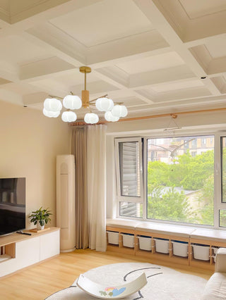 Lustra Lustre Boules de Coton Bois Doré PE