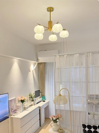 Lustra Lustre Boules de Coton Bois Doré PE