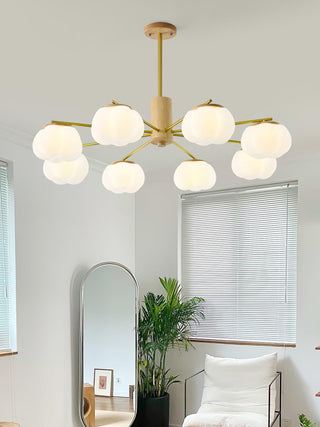 Lustra Lustre Boules de Coton Bois Doré PE