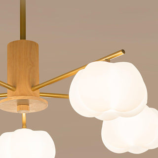 Lustra Lustre Boules de Coton Bois Doré PE