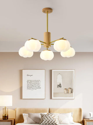 Lustra Lustre Boules de Coton Bois Doré PE