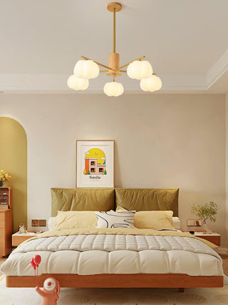 Lustra Lustre Boules de Coton Bois Doré PE