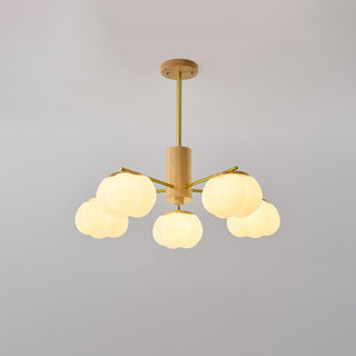 Lustra Lustre Boules de Coton Bois Doré PE