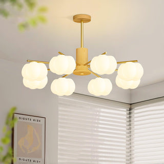 Lustra Lustre Boules de Coton Bois Doré PE