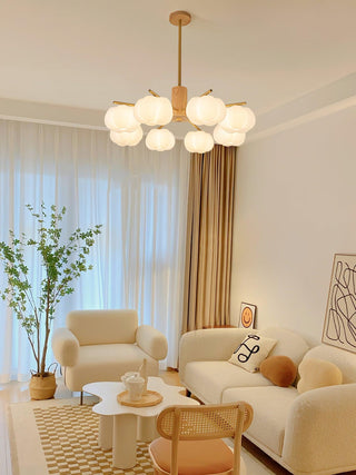 Lustra Lustre Boules de Coton Bois Doré PE