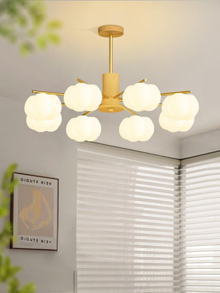Lustra Lustre Boules de Coton Bois Doré PE