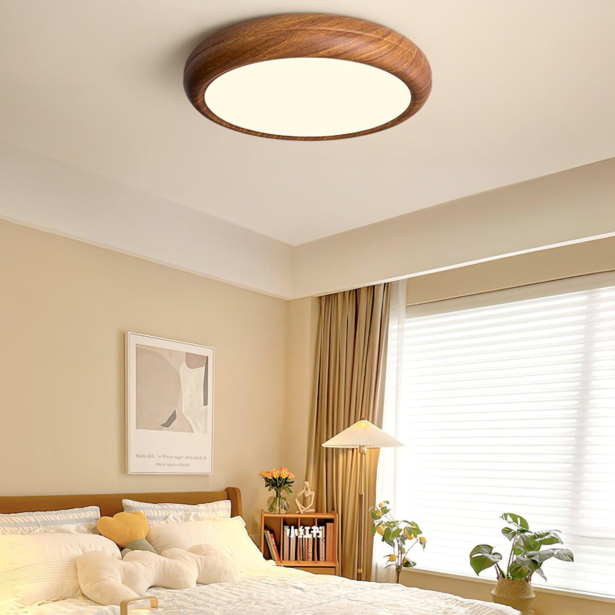 Elda Wood Wood Grain Round Ceiling Light-Neutral Decor