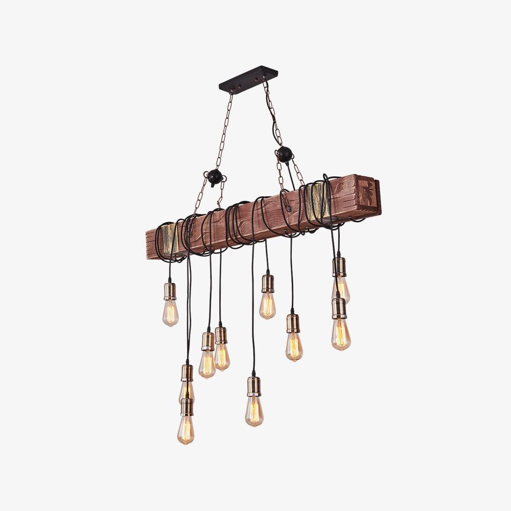Arlenae Lustre Poutre en Bois Ampoule Edison Rustique