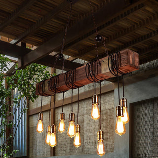 Lustra Lustre Poutre en Bois Ampoule Edison Rustique