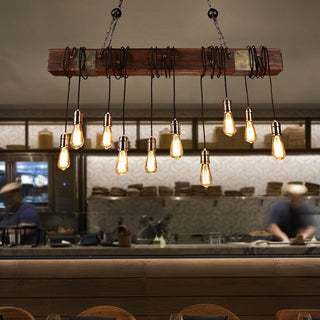 Lustra Lustre Poutre en Bois Ampoule Edison Rustique