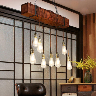 Lustra Lustre Poutre en Bois Ampoule Edison Rustique