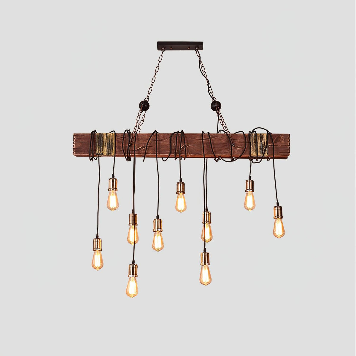 Arlenae Lustre Poutre en Bois Ampoule Edison Rustique