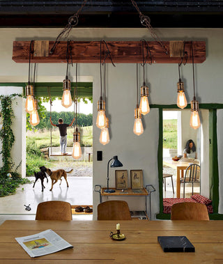 Lustra Lustre Poutre en Bois Ampoule Edison Rustique