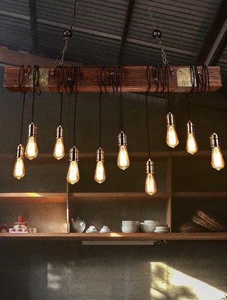 Lustra Lustre Poutre en Bois Ampoule Edison Rustique