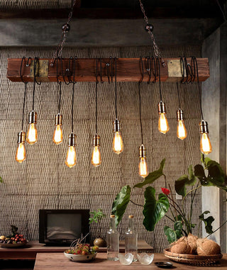 Lustra Lustre Poutre en Bois Ampoule Edison Rustique